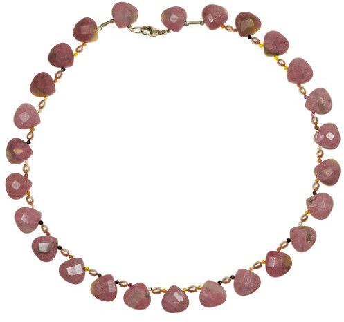 Funk-Collier Rhodonit facettiert, Flußperle, Achat, ca. 44 cm, 925oo Silber