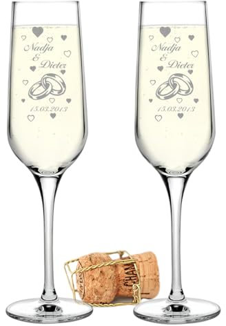 polar-effekt 2 Sektgläser Personalisiert mit Namen Datum, Hochzeitsgläser Proseccogläser Geschenkidee zur Hochzeit Kelchgläser