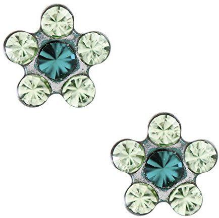 Studex Tiny Tips Ohrstecker mit Peridot- und -Smaragdkristallen, 5 mm, Blumenform, Edelstahl, für Kinder, auch für Allergiker gut verträglich