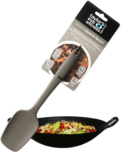 Taylors Eye Witness Large Silicone Grey Spatula Spoon - Dishwasher Safe. Perfect for Non-Stick Pans. Hygienic Alternative to Wood. Odour, Stain & Heat Resistant (260°C/500°F). 5 Year Guarantee.