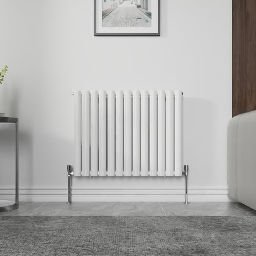 NRG Gloss White 600x767mm Single Panel Oval Column Radiator with Valves | Horizontal Radiator, Central Heating Compatible, Modern Radiator, Energy Efficientt, for Living Room, Bedroom, Kitchen, Home