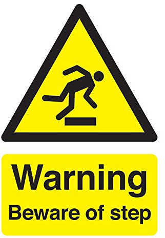 SIGNSLAB HA21451S Safety Sign Warning: Beware Of Step, A5, Self-Adhesive