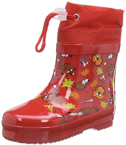 Playshoes Stivali In Gomma Foderati A Semialbero, Stivali In Gomma Foderati A Semialbero Unisex - Bambini e ragazzi, Animali Della Foresta Rossa, 19 EU