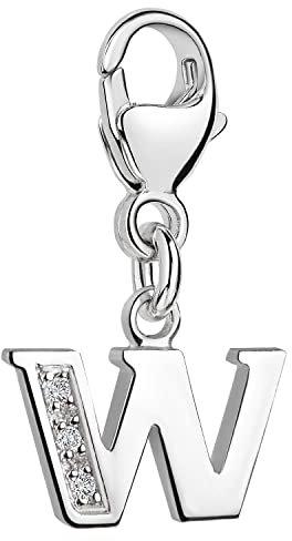 Materia Buchstabe W Anhänger Silber 925 mit 3 Zirkonia - Alphabet Charms C73