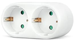 Garza - Adaptador Doble Frontal, (2 Tomas Schuko) | Ladrón Doble de enchufes con Toma de Tierra | Protección Infantil | Blanco