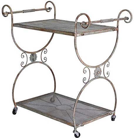PALAZZO INT SERVIERWAGEN „Maison Shabby CHIC“ – Nostalgischer Teetisch auf Rädern aus lackiertem Eisen 2 Etagen Weiß Antik Stil französischer Landhaus Shabby Chic Küchenwagen 88×86×46 cm