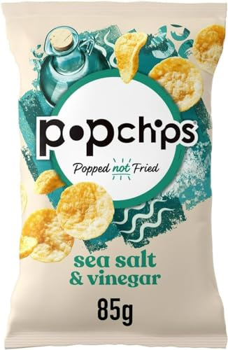 popchips - Sea Salt and Vinegar Popped Potato Chips, 85 grams (Pack of 8) - Popped not Fried, No Artificial Flavours or colours, Suitable for Vegans