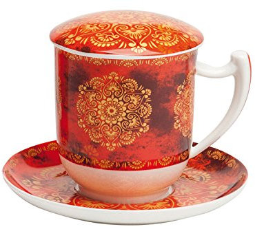 TeaLogic Tiziana Kräuterteetasse - Tasse mit Deckel, Porzellan, 350 ml, Rund, Zuhause, Traditionell, Geblümt, Standard, Wiederverwendbar, Alle Gelegenheiten, Weiß