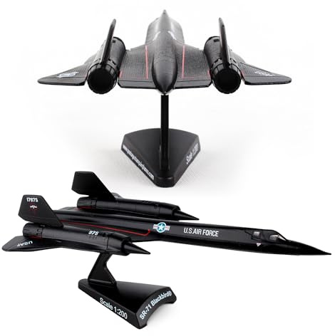 Daron SR-71 Blackbird, modello in metallo pressofuso, replica di un aereo da ricognizione strategico in scala 1:200, con espositore, altamente dettagliato, lunghezza 15,8 cm x apertura alare 8,1 cm