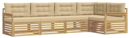 vidaXL Outdoor-Sofagarnitur mit Kissen 6 pcs Weiß und Beige Polyester, Patio Lounge, modernes Sofa für draußen, wetterfestes Gartenmöbel, bequemes Terrassen-Set
