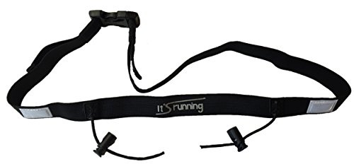 It's Running Startnummernband Race Number Belt Pro mit Kordelstoppern und Reflektoren, Black, One Size