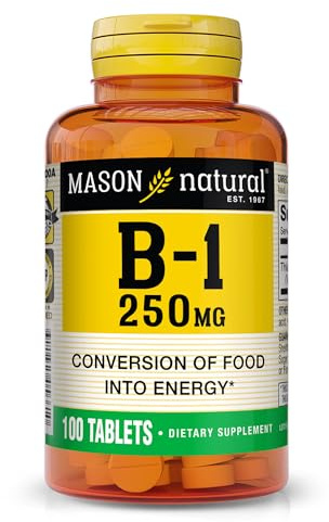 MASON NATURAL Vitamin B,1 Thiamine 250 mg, 100 Day Supply Dietary Supplement, Easy,to,Swallow Tablets, Support Energy Production & Healthy Metabolism