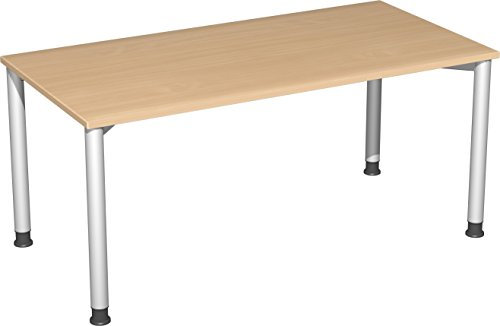 Gera Möbel 4 Fuß Flex Schreibtisch, Holzdekor, buche/Silber, 160 x 80 x 72 cm
