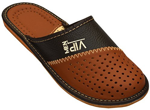 Pantofole in vera pelle da casa da uomo, marrone