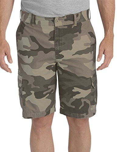 Dickies Men's 11 Inch Relaxed Fit Lightweight Ripstop Cargo Short, Stonewashed Pebble Brown/Black/Olive Camo V1, 30