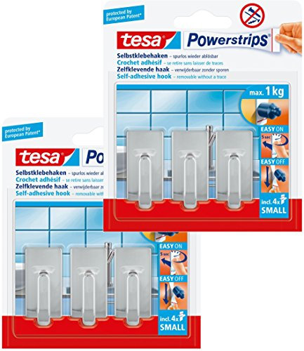 tesa selbstklebende Haken, bis 1kg, wieder ablösbar, eckig, chrom 6 Stück