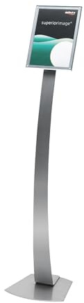 Deflecto A4 Contemporary Curved Floor Sign Holder - Silver - Adjustable Portrait & Landscape Display