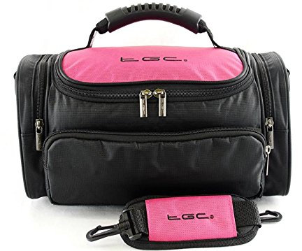 TGC ® Large Camera Case for Samsung NX3000, NX mini, with Standard Zoom Lens Attached Plus Accessories (Hot Pink & Black)