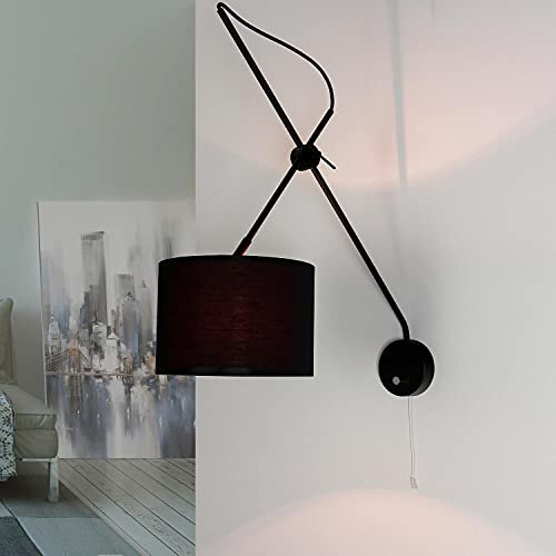 Licht-Erlebnisse Wandlampe Stoff Metall Schwarz Gold Wohnzimmer Schlafzimmer B:23,5 cm E14 Modern blendarm verstellbare Wandleuchte Innen VIPER