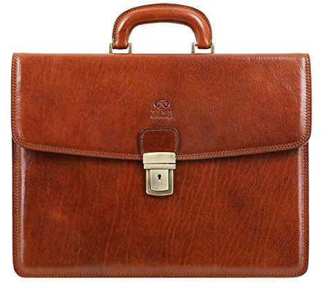 Time Resistance Leder Aktentasche - Leder Tasche Handgefertigt in Italien - Arbeitstasche mit Schultergurt - Businesstasche - Umhängetasche
