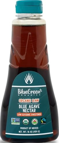 BLUE GREEN ORGANICS Raw Blue Agave Nectar - 16 oz Organic Natural Sweetener - Low Glycemic & Non-GMO Squeeze Bottle