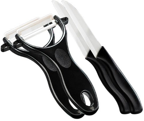 Rosenstein & Söhne Sparschäler: Keramik-Messer & Schäler - 2er Set (PEARL Edition) (Apfelschäler, Sparschäler Keramik, Apfelschneider)