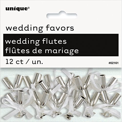 Mini Silver Champagne Flute Wedding Favor Charms, 12ct