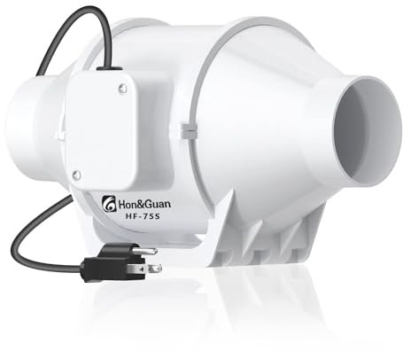 Hon&Guan 3 Inch Duct Fan, High Efficiency Inline Mixed Flow Ventilation System Exhaust Air Fan for Bathroom, Kitchen, Grow Tent, 3D Printer