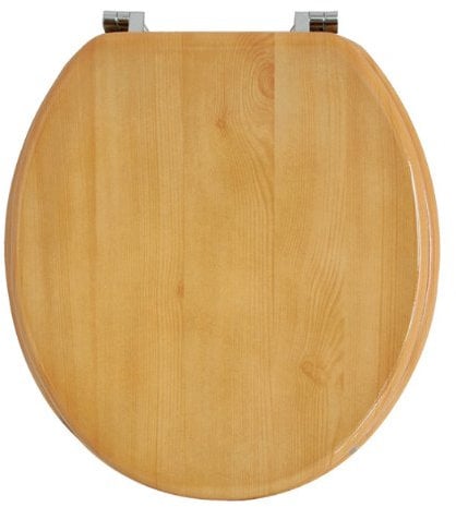 Anika 92430 Pine Effect Toilet Seat Chrome Plated Hinges, 43 x 37.5cm