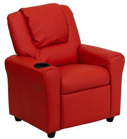 Flash Furniture Flash Möbel modernes beige Vinyl Kinder Liege mit Getränkehalter und Kopfstütze Lehnstuhl rot, 60.96 x 48.26 x 48.26 cm