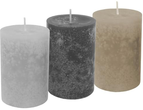 Unbekannt 3 Stumpenkerzen Kerzen Braun Grau Mix Hochzeit Tischdeko Deko Konfirmation Kommunion