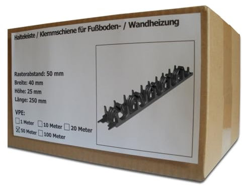 Sanpro Halteleiste/Klemmschiene für Fußboden- / Wandheizung, Größe 50 m (Klemmschiene Haltenadel Clip Halter Rohr Rohrhalter Heizrohrhalter Fußbodenheizung Wandheizung Heizung) (Pack à 50 Meter)