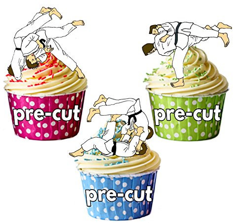 AK Giftshop PRE-CUT Karate Martial Arts Moves Mix - Edible Cupcake Toppers/Cake Decorations (Pack of 12)