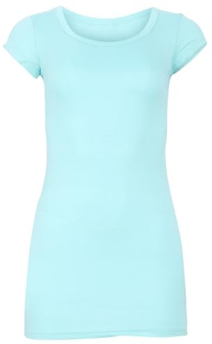 Easy Young Fashion - Damen Basic T-Shirt - langes Kurzarm Longshirt - Rundhals Longsleeve - Unterziehhemd Skinny Fit 1002 - Türkis S