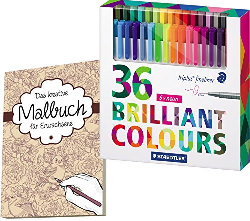 Staedtler 334 triplus® Fineliner Set (+ Malbuch 979233, 36 Farben)