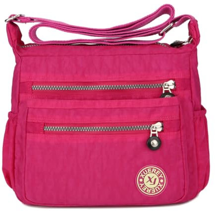 Bolsos de mensajero de nylon de múltiples bolsillos casuales de las mujeres del cuerpo cruzado bolso de hombro bolso de viaje, rosa (b), Talla Unica