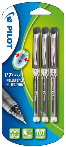 Pilot V7 Grip Liquid Ink Rollerball 0.7 mm Tip (Pack of 3) - Black