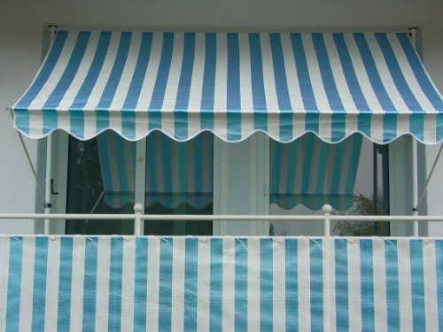Angerer Freizeitmöbel GmbH Klemmmarkise Standard - Markise für Sonnenschutz - Montage ohne Bohren und Dübeln - ideale Balkonmarkise für Mietwohnungen (Blau-Weiß, 350 cm)