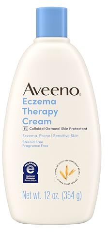 Aveeno Eczema Therapy Daily Moisturizing Body Cream for Sensitive Skin, Soothing Eczema Relief Cream, Colloidal Oatmeal & Ceramide for Dry & Itchy Skin, Steroid- & Fragrance-Free, 12 oz