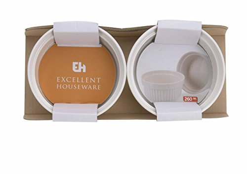 Set of 2 260 ml White Ceramic Porcelain Ramekin Serving Oven Dish Creme Brulee by Excellent Houseware