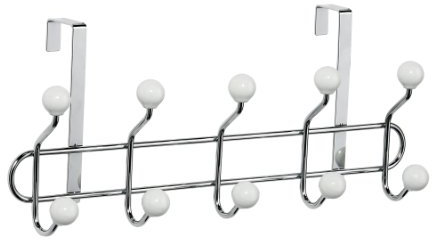Premier Housewares Türgarderobe, 10 Haken mit weißen Keramikkugeln, Chrom, 11x45x19