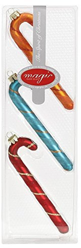 Inge Glas 66207 Glaszuckerstangen Mille Fiori, 13,5 cm, 3-Stück/Packung, rot/Petrol/orange Christbaumkugeln Chritbaumschmuck