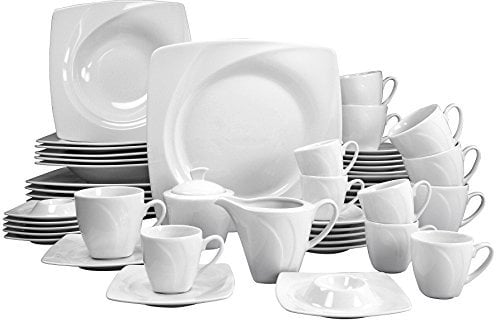 Creatable 50 tlg. Essgeschirr Set, weiß Geschirrset, Kombiservice aus Porzellan, spülmaschinen- und mikrowellengeeignet, Made in Europe