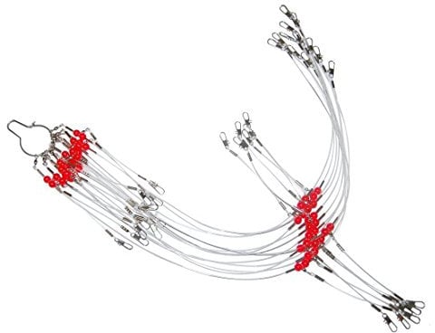 12pcs/Set Stainless Steel Wire Leaders Fishing Rigs with Swivel Snaps Beads High-Strength Fishing Wire Rigs Fishing Trace Lures Steel Wire Leader Spinner Fishing Line Tackle (White, 23.6 INCH (2 Arms))