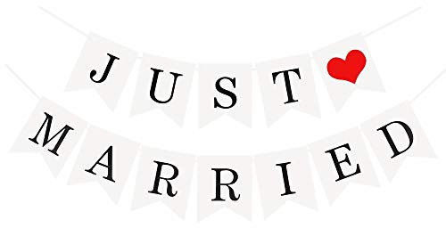 JZK®, festone Just Married” con bandierine e fiocco, decorazione per matrimoni (festa o servizio fotografico) (lingua italiana non garantita)