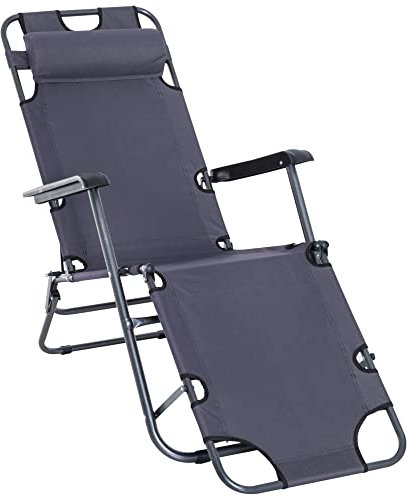 Outsunny Chaise Longue Pliable Bain de Soleil Fauteuil Relax Jardin transat de Relaxation Dossier inclinable avec Dossier réglable Repose-Pied Polyester Oxford Gris
