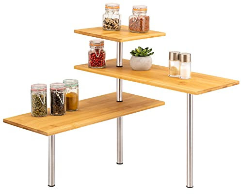 bremermann Bambus-Eckregal, Küchenregal, Material aus Bambusholz und Edelstahl (Edelstahl)