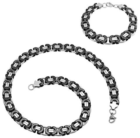 Soul-Cats Flache Königskette & Armband/Panzerkette/Herren-Kette aus Edelstahl in schwarz-Silber, Breite: 12 mm, Länge ca. 50 cm