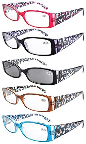 Eyekepper 5er-Pack Lesebrille mit Federscharnier Fassung in Blumen muster inklusive Sonnenbrillen +2.00