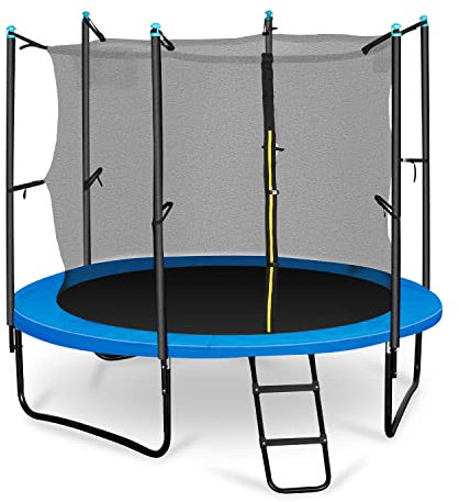 Klarfit Cama Elastica Niños con Red de Protección, Camas Elasticas Exterior con Cubierta para Lluvia, Escalera, Trampolín con Colchoneta Protección UV, Trampolín Juegos Niños para Jardín, 250 cm
